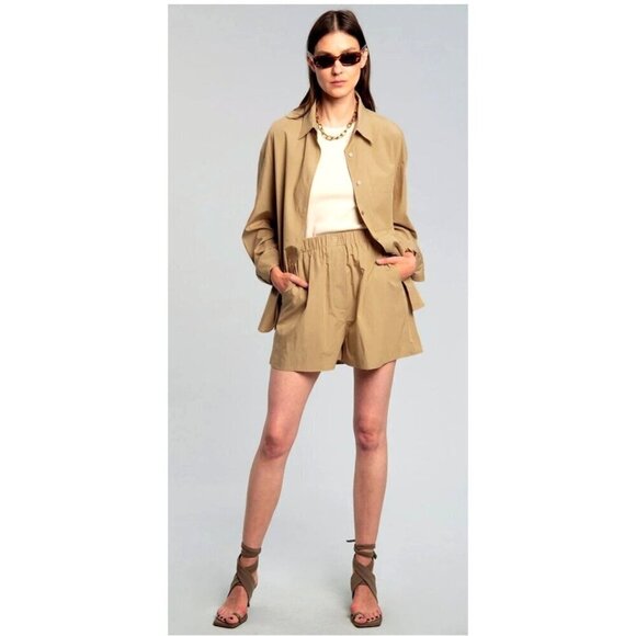 The Frankie Shop Shorts Women XS Tan‎ Camel Elastic Waist Pleated High Rise - Picture 1 of 11